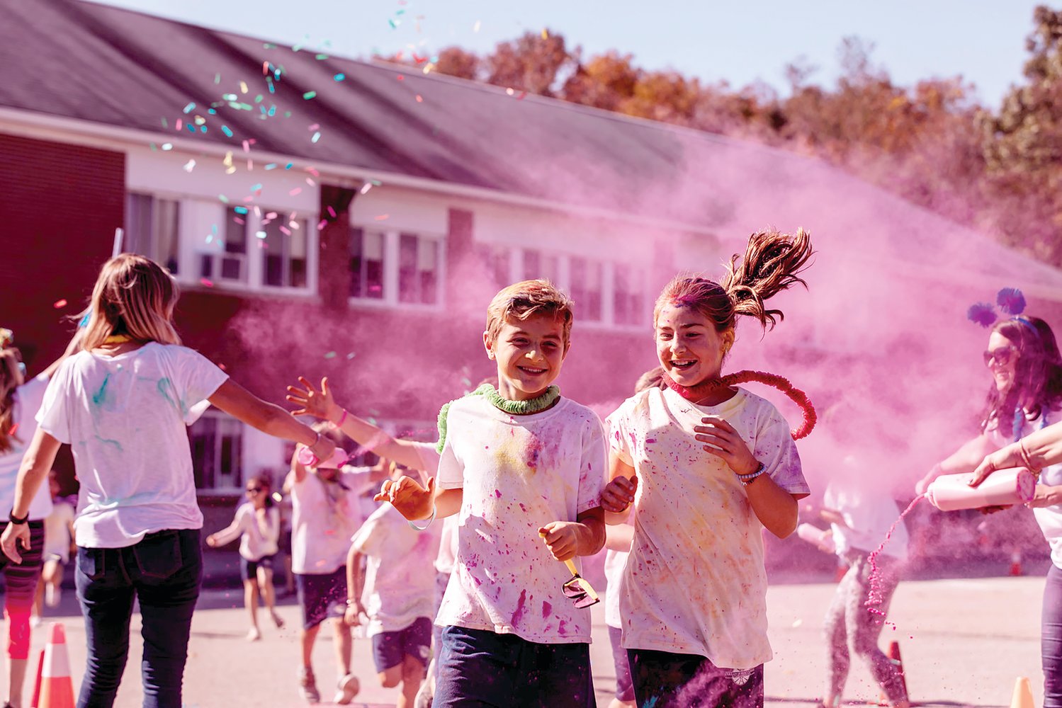 Students Jean and Lily have fun during the Colorthon event at Our Lady of Mercy School.